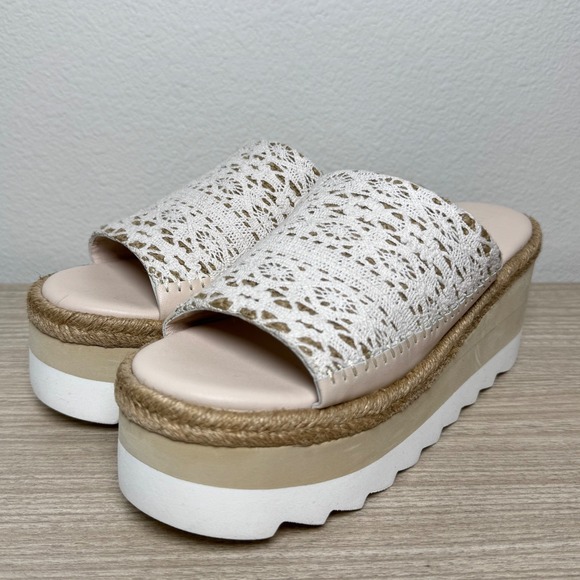 Free People Santorini Crochet Platform Espadrille Sandals Ivory Women's Size 7 - Picture 1 of 8